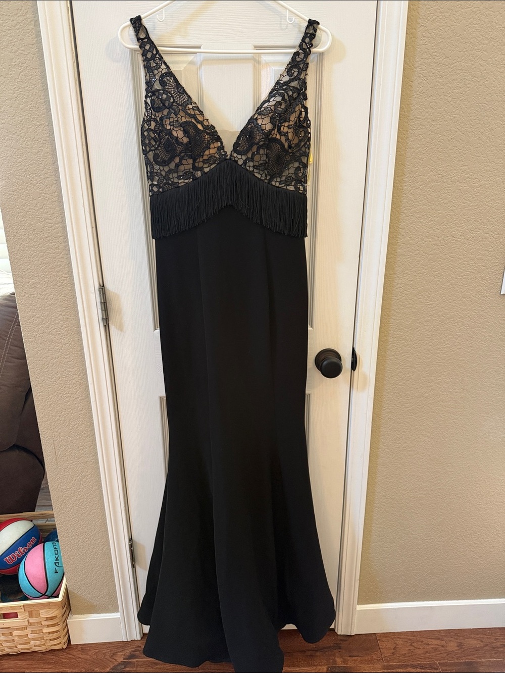 Alfabeta Black Lace Fringe Evening Gown sz 38 European